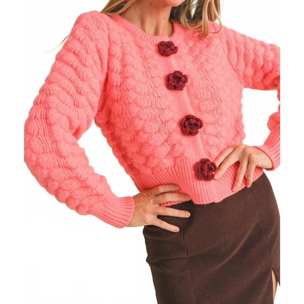 NEW EN MERCI rosette cardigan in coral pink